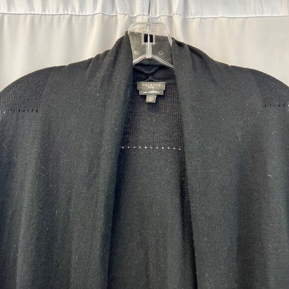 Talbots Womens Open Front Merino Wool Cardigan Black Sweater Size Small Petite - Picture 3 of 7
